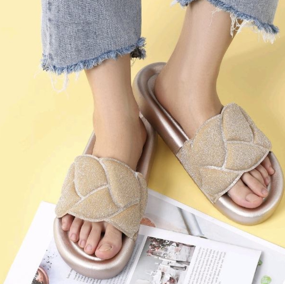 Elegant Gold Women's Slides sparkle size 10